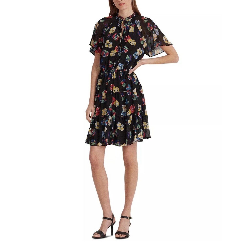 Lauren by Ralph Lauren black label Floral Crinkle Georgette Dress